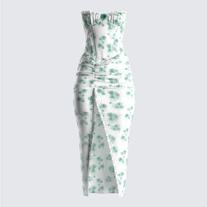 Silvia green print corset dress